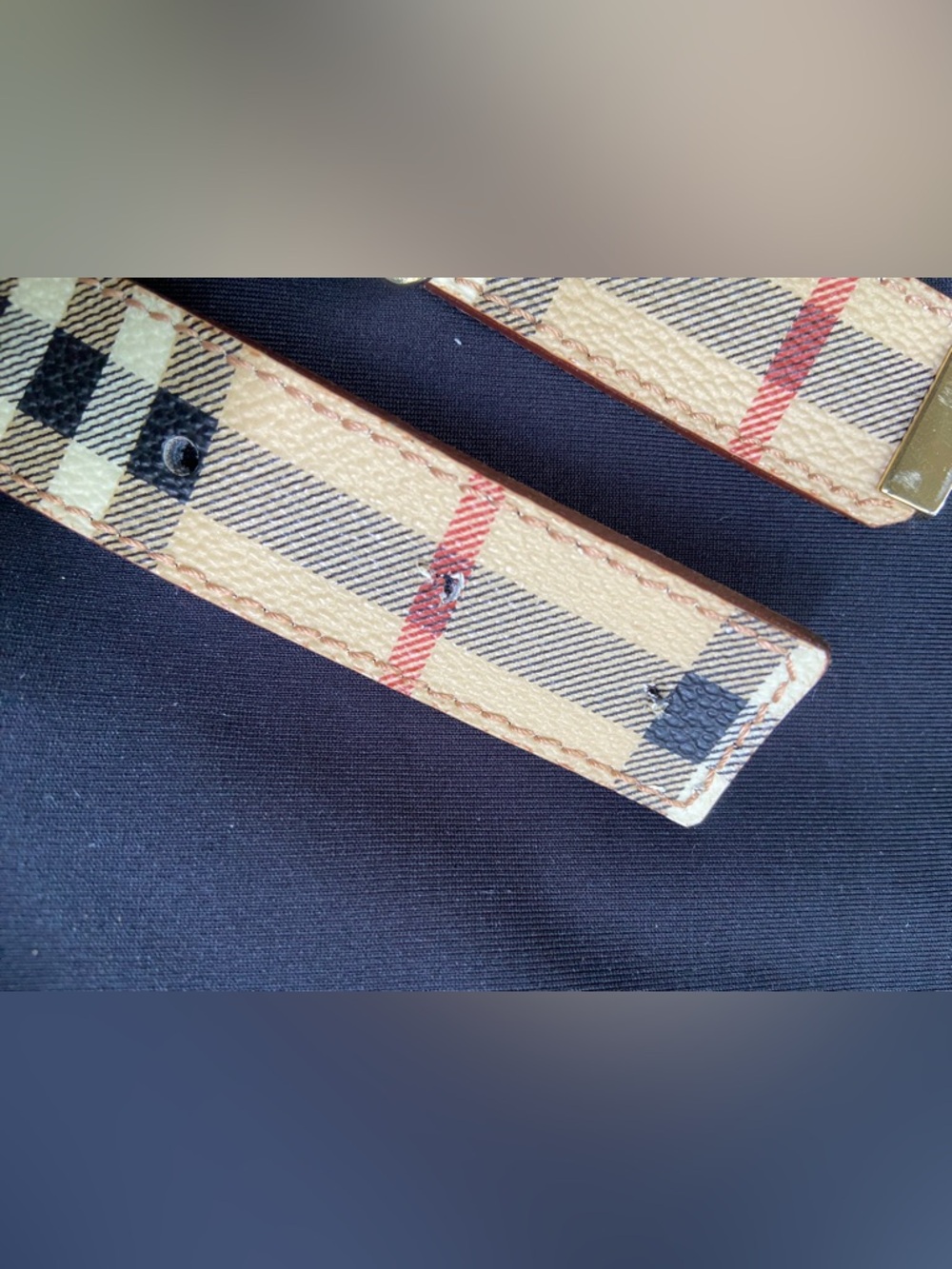 Burberry Vintage Beige Tan Check Canvas Belt with Gold Buckle. Unisex - Picture 6 of 9